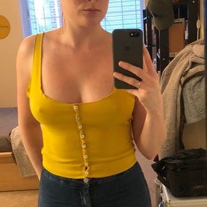 Free People mustard yellow button down tank top